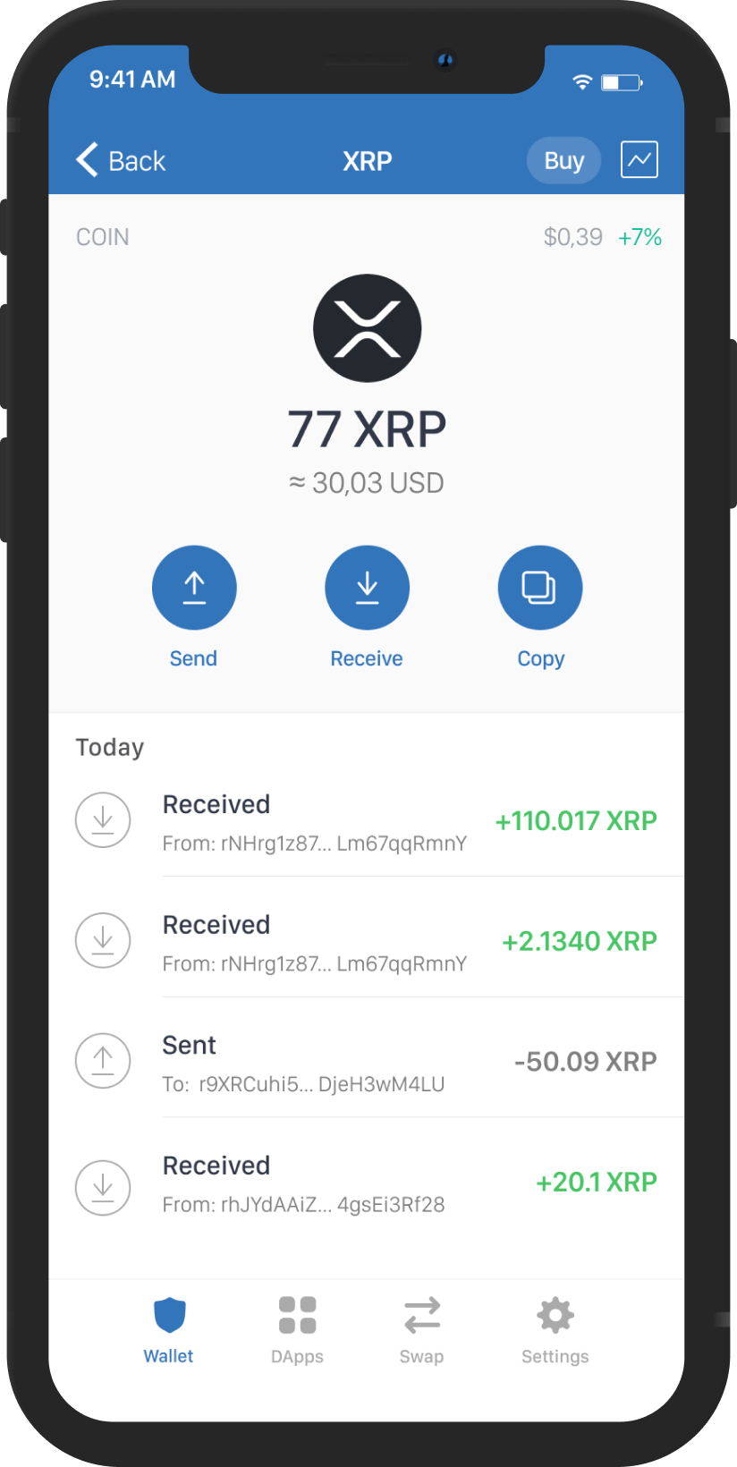 Mobile mockup that shows how to use ripple with Trust Wallet