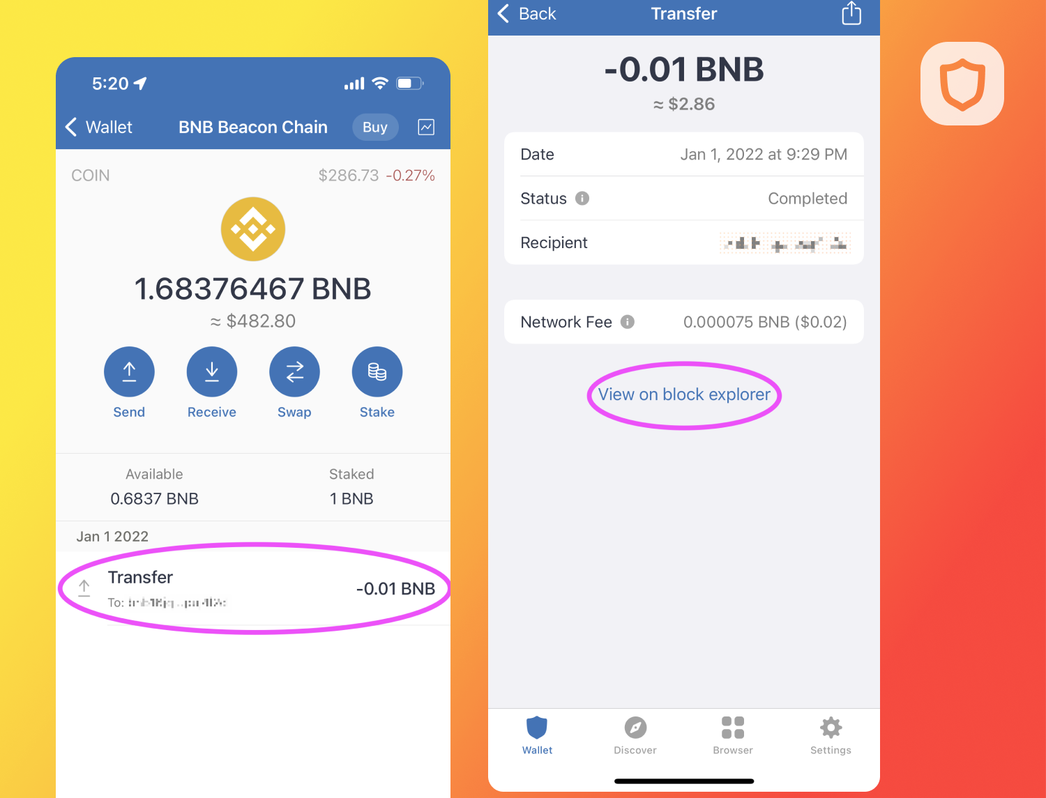 Screenshots of Trust Wallet coin/token screen on iOS